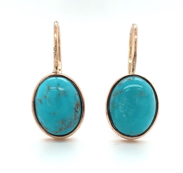 14k Rose Gold 4.45ct TW Genuine Natural Kingman Turquoise Drop Earrings (#J6114)