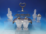 Silverplate Cruet Set 7 Piece with Footed Caddy and 6 Glass Bottles (#6489)
