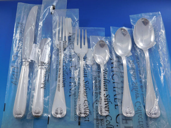 Foglia Leaf by Schiavon Italy Sterling Silver Flatware Set Service 45 pcs Unused