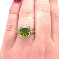 10k White Gold 4.58ct Asscher Cut Genuine Natural Peridot Ring Jewelry (#J5773)
