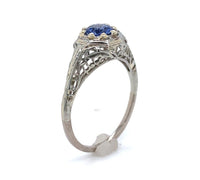 18k White Gold Filigree Ring with 1 Carat Blue Genuine Natural Sapphire (#J6461)