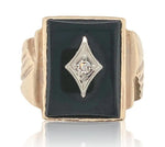 10k Gold Men's Genuine Natural Black Onyx and Diamond Ring Size 7 (#J6630)