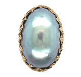 Handwrought 14k Yellow Gold Ring with Huge Blue Mabe Pearl Size 9 (#J7241)