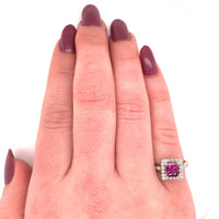 14k Gold 1.10ct Grape Genuine Natural Garnet and Diamond Halo Ring (#J5632)