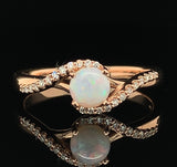 14k Rose Gold Genuine Natural Australian Opal and Diamond Ring Size 7 (#J7489)