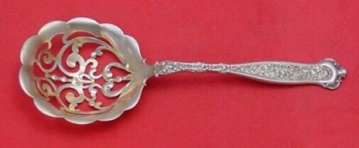 Dresden by Whiting Sterling Silver Pea Spoon Pierced Gold Washed 8 5/8"