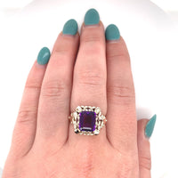 12k Rose Gold 2.86ct Genuine Natural Amethyst Ring Jewelry Modernist (#J5848)
