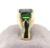3.73ct Green Genuine Natural Tourmaline 14k Yellow Gold Men's Ring (#J5766)