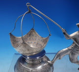 .900 Silver Tea Strainer Figural Man and Fishing Pole w/Net Hanoi Vietnam #3954