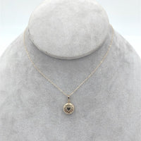 14k Yellow Gold Very Small Round Locket with Engraved Heart and Chain (#J7007)