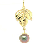 14k Yellow Gold 9mm Tahitian Pearl Leaf Earrings (#J5297)