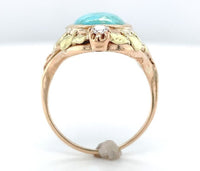 10k Gold Arts and Crafts Campito Genuine Natural Turquoise Flowers Ring (#J6560)