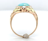 10k Gold Arts and Crafts Campito Genuine Natural Turquoise Flowers Ring (#J6560)