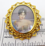 18k Hand Painted Portrait Pin / Pendant with Diamonds (#J3417)