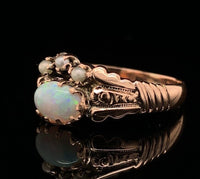 9k Rose Gold Australian Oval Opal Victorian Ring Size 5.25 Jewelry (#J6784)
