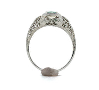 18k White Gold Filigree Deco .55ct Genuine Natural Emerald Ring (#J6333)