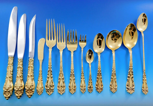 Athene by Amston Vermeil Gold Sterling Silver Flatware Set Service 171 pc Dinner