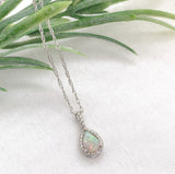Platinum .43ct Pear Shape Australian Genuine Natural Opal Diamond Pendant #J7451