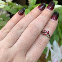 10k Yellow Gold Victorian Synthetic Lab-Created Ruby/Paste Clover Ring (#J6291)