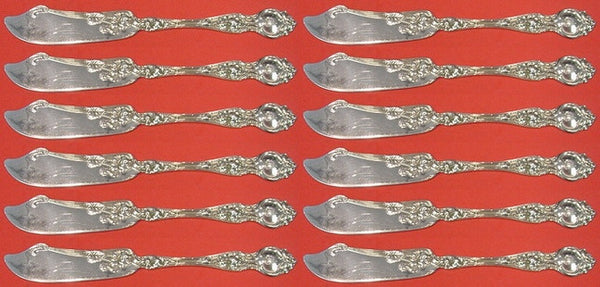 Violet by Wallace Sterling Butter Spreader flat handle Set 12 pcs large 6 1/8"