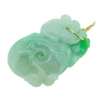 14k Yellow Gold Grade A Carved Jade Pendant Jadeite with Report (#J4596)
