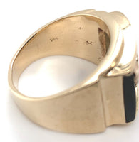 14k Yellow Gold Men's Genuine Natural Black Onyx Ring with Eagle Size 14 #J6533