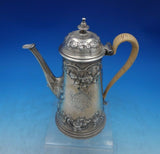 European Sterling Silver Tea Pot with Repousse and Chased Flowers Rattan (#6834)