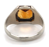 14k White Gold Hand Engraved Genuine Natural Citrine Ring Size 8 (#J7500)