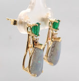 14k Gold Genuine Natural Emerald and 2.84ct TW Boulder Opal Drop Earrings #J7516
