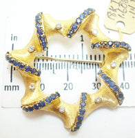 Fine 18k Yellow Gold Italian Genuine Natural Sapphire Diamond Circle Pin #J2390
