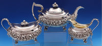 John Watson & Son English Georgian Sterling Silver Tea Set 3pc Floral (#8395)