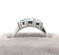 14k White Gold Three Stone Genuine Natural Aquamarine Ring with Diamonds (#J279)