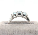 14k White Gold Three Stone Genuine Natural Aquamarine Ring with Diamonds (#J279)