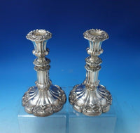 English Victorian Silver on Copper Candlestick Pair Floral #5688 c.1850 (#5942)