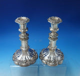 English Victorian Silver on Copper Candlestick Pair Floral #5688 c.1850 (#5942)