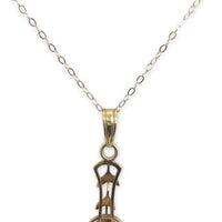 10k Yellow Gold Victorian Enameled Lavaliere Pendant with 14k Gold Chain #J7099