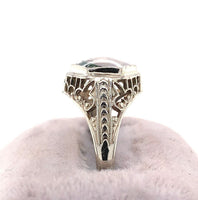 10k White Gold Hexagon Moss Genuine Natural Agate Filigree Ring (#J5749)