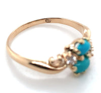 10k Rose Gold Victorian Genuine Natural Turquoise and Diamond Ring 5.5 (#J6569)