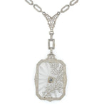 14k White Gold Genuine Natural Rock Crystal Quartz Necklace w/Cast Links #J6196