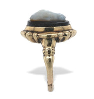 10k Yellow Gold Black and White Genuine Natural Agate Stone Cameo Ring (#J7057)