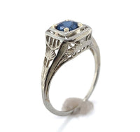 18k Gold Filigree Ring with .57ct Genuine Natural Sapphire Art Deco (#J6405)