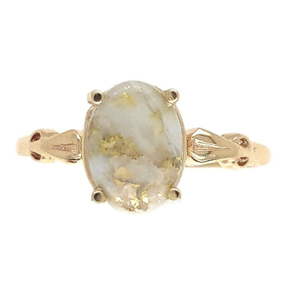 10k Yellow Gold 1.68ct Genuine Natural Gold Vein Quartz Ring Size 7.25 (#J6938)
