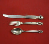 Acorn by Georg Jensen Sterling Silver Junior Set 3pc Knife HH AS 7" w/Fork Spoon