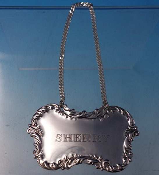 Sterling Silver Liquor Label "Sherry" Rococo Style #350 2 3/4" x 1 5/8" (#5041)