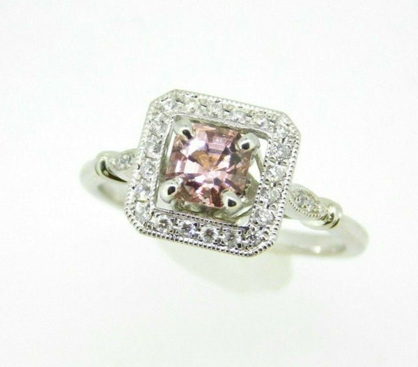 14k Gold Asscher Genuine Natural Morganite and Diamond Halo Ring (#J5053)