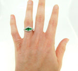 18k Gold Specialty Cut Fine Genuine Natural Emerald and Diamond Ring (#J5124)