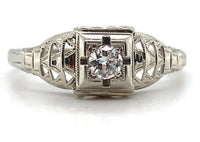 18k White Gold Filigree Genuine Natural Diamond Ring w/Pcd Chevron Design #J5946