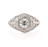 Art Deco 14k White Gold 1/2ct Genuine Natural Diamond Filigree Ring (#J6020)