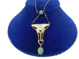 14k Gold Arts and Crafts Style Genuine Natural Opal Festoon Necklace (#J4880)