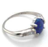 Platinum Australian Genuine Natural Black Opal and Diamond Ring Size 6.5 #J6546